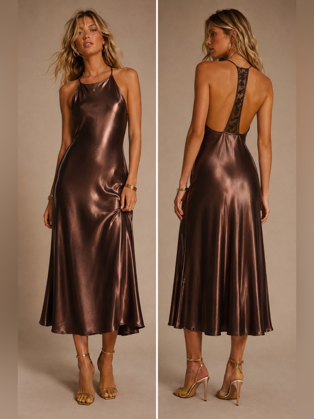 ✨ Free People Intimately Sunset Shimmer Midi Slip Dress | Size L NWOT